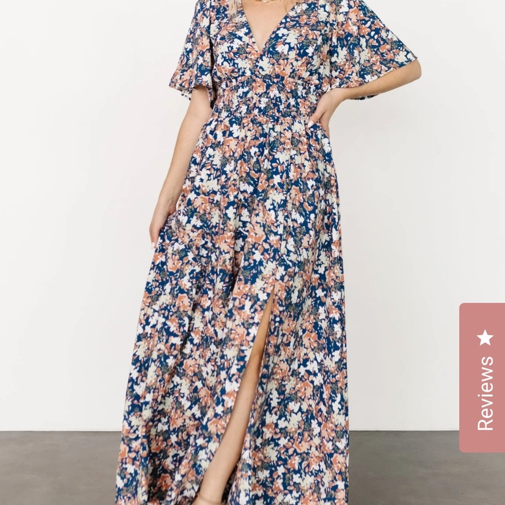 Baltic Born Blue and Pink Wrap Maxi Dress with Flutter Sleeves
